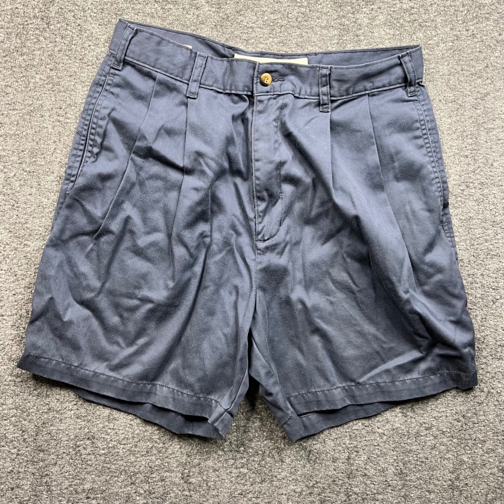 Dockers Shorts Mens 33 Navy Blue Pleated Chino Cotton Twill Casual Classic Fit